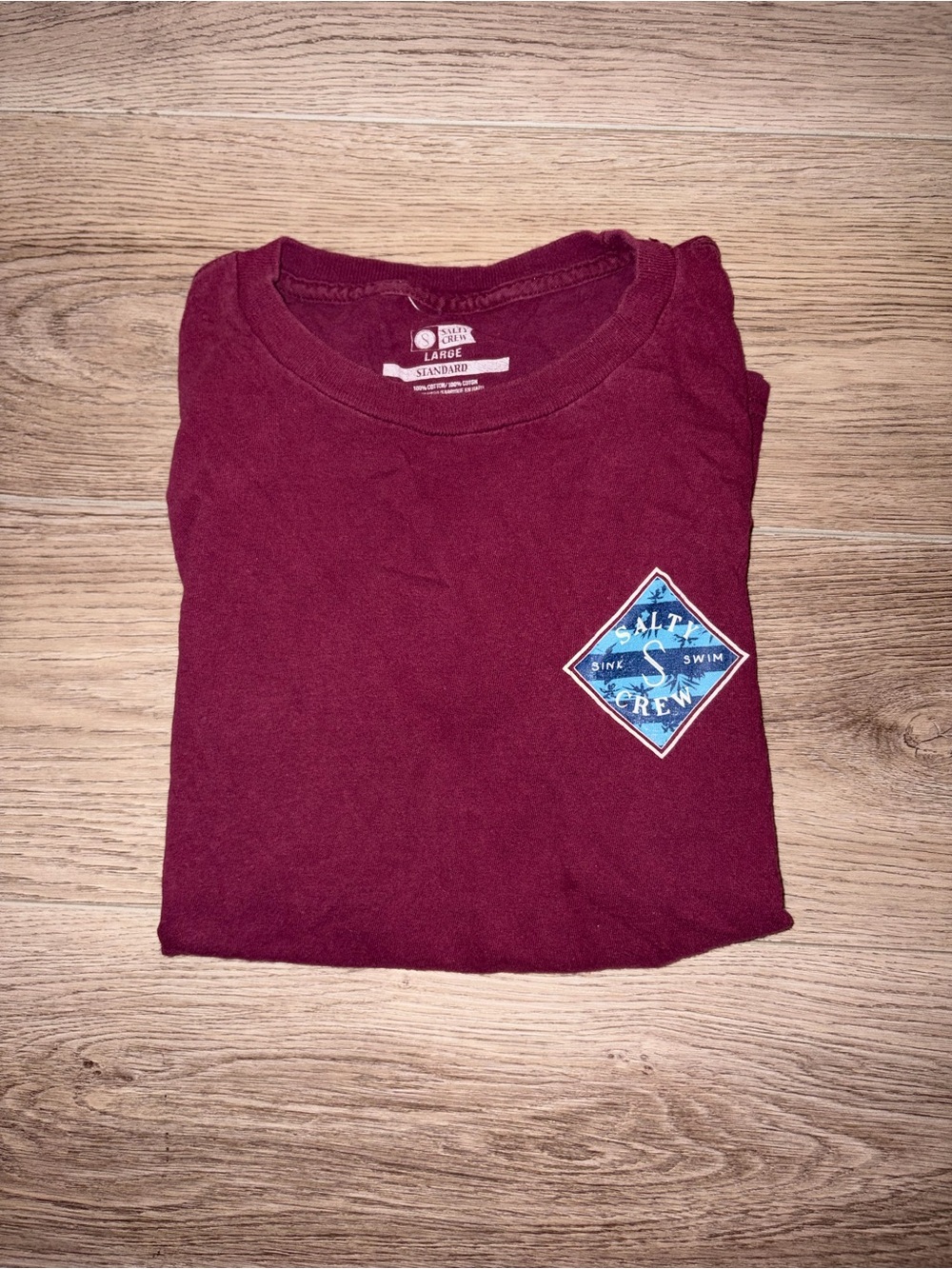 Salty Crew Kids Short-Sleeve Tee in Maroon with Blue Patch